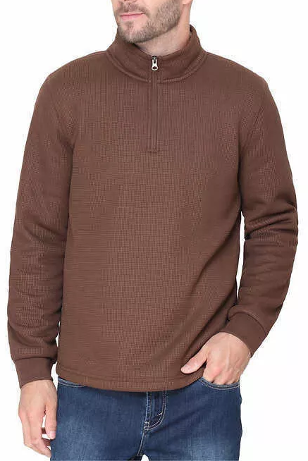 BC Clothing Waffle Knit 1/4 Zip Mock Neck Fleece Lined Pullover